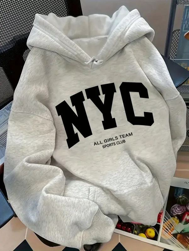 Hoodie Tim New York Biru Laut Nyaman Musim Gugur/Musim Dingin Baru - Pullover Kasual Hoodie Gaya Jalanan Pasangan Lengan Panjang dengan POC — image 2