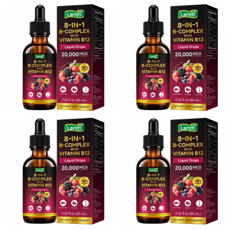 8-in-1 Vitamin B Complex Drops Maximum Absorption with Folate Vitamin B12 Supports Energy Focus Metabolism & Nervous Health 60ML