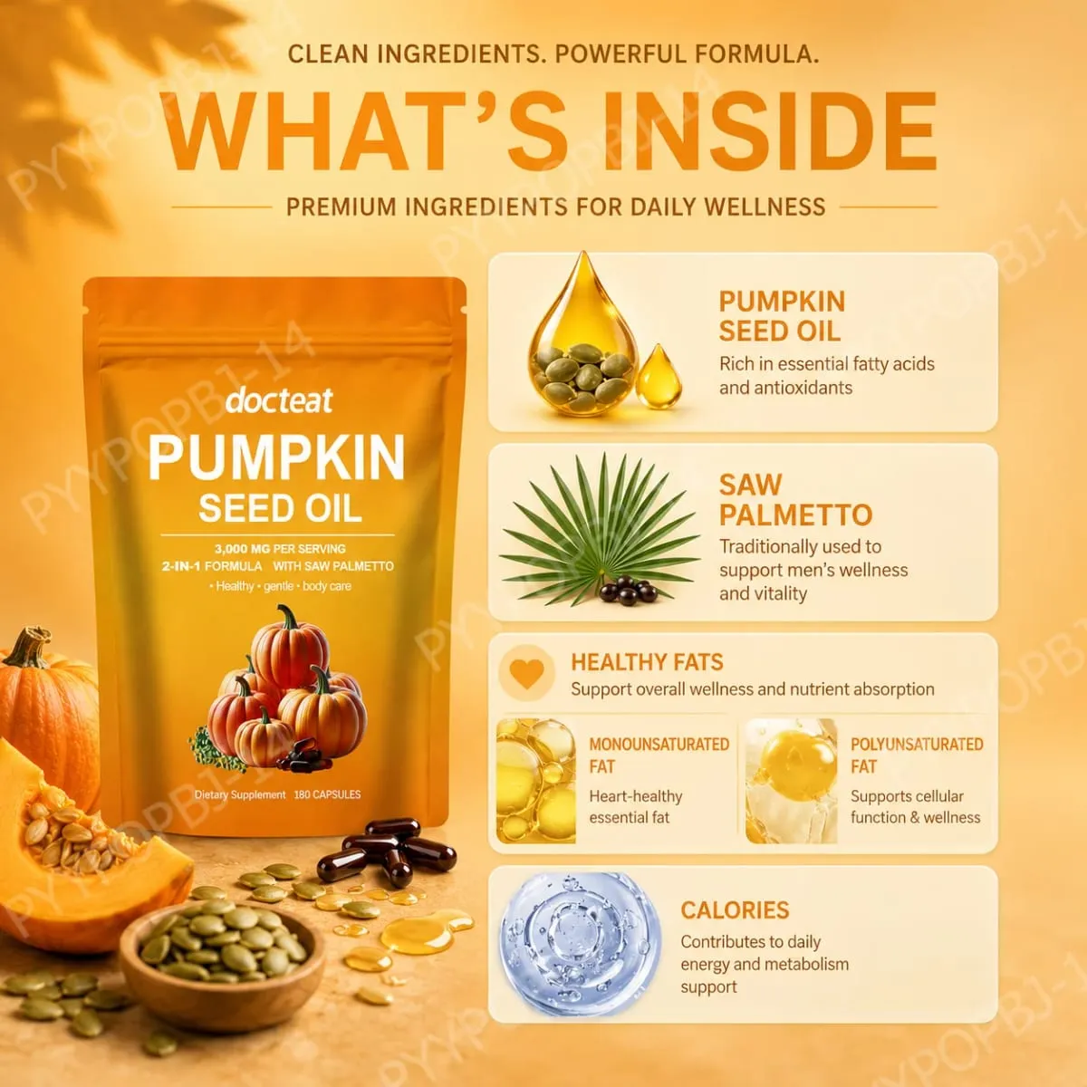 Docteat Pumpkin Seed Oil with Saw Palmetto Capsules 2-in-1 Formula for Prostate and Bladder Function Support 180 Capsules — image 3