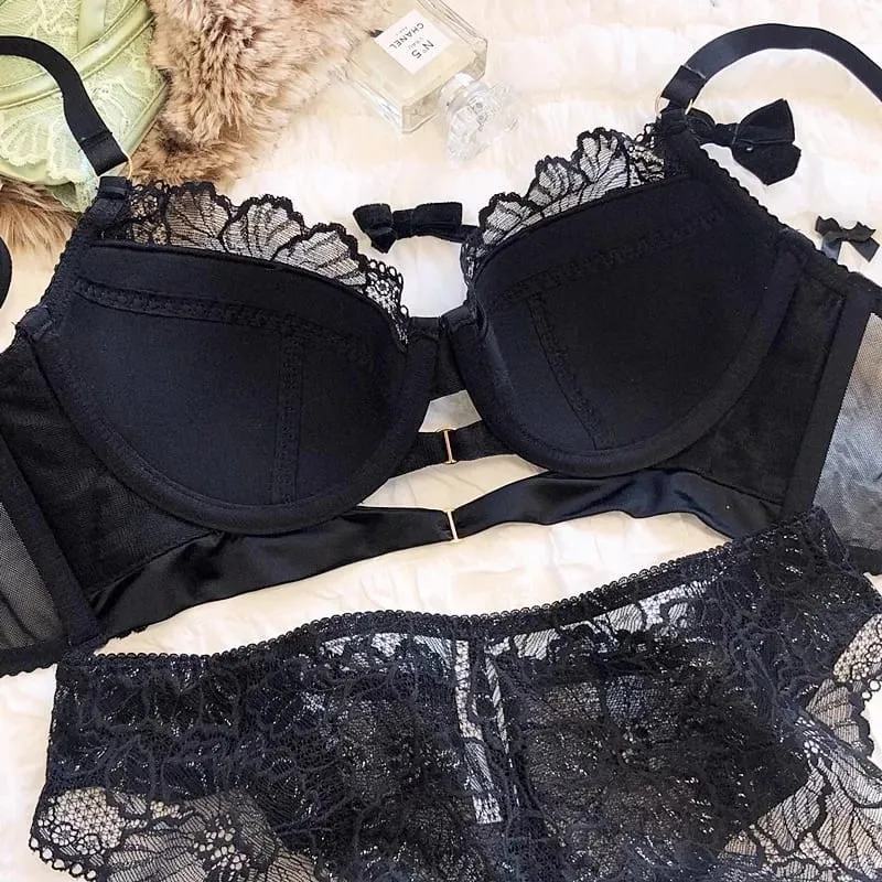 New Big Size Thin Cotton Lace Lingerie Set For Women Sexy Push Up Ladies Underwear Panties Hollow Out Female Intimates — image 6