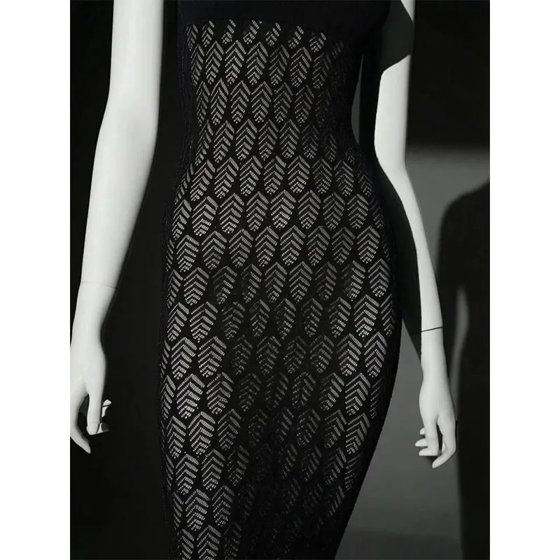 Women Bodycon Dress Without Underwear Hollow Out Beachwear Sheer Mesh Fishnet See Through Music festival Swimsuit — image 7