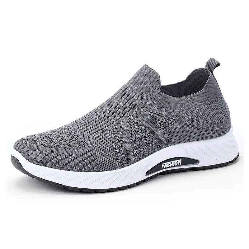 Men Breathable Knit Slip On Shoes Lightweight Cushioned Sole Round Toe Outdoor Elderly Walking Sneakers — image 4