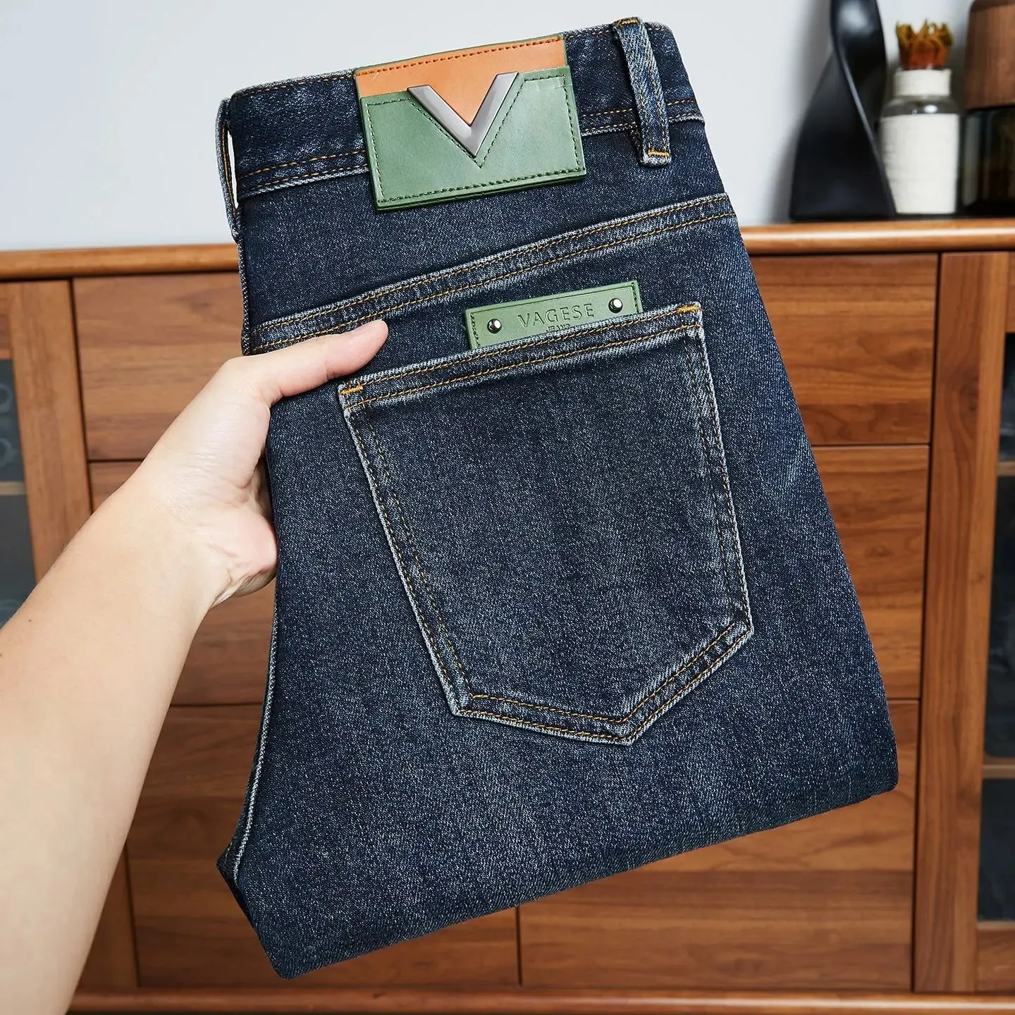 Light luxury high-end fashionable jeans for men in autumn 2025 thick and trendy casual slim fit elastic denim small leg pants — image 11