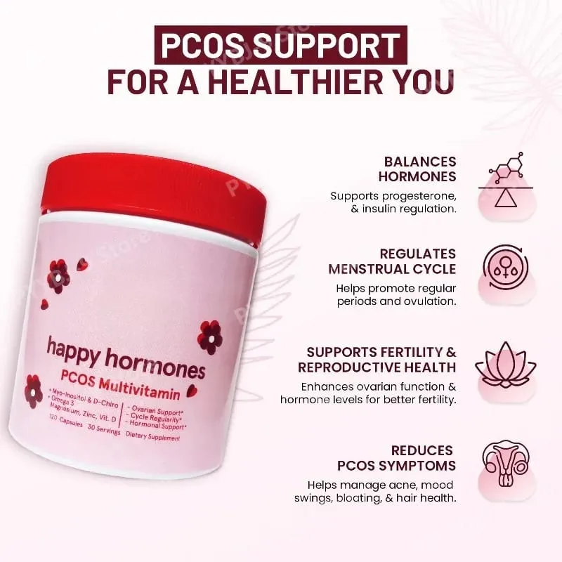 Happy Hormones Multivitamin Capsules for Women 120 CT Supports Hormonal Balance Myo-Inositol D-Chiro Inositol Omega 3 Vitamin D3 — image 3