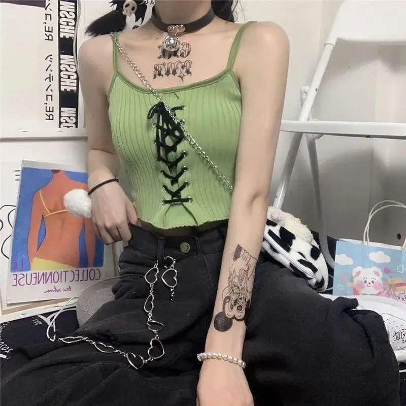 Y2k قطع علوية نسائية بدون ظهر بدون أكمام Kawaii لطيف أبيض محبوك كاميس تانك القمم الصيف اقتصاص سترة الإناث 2000s الملابس