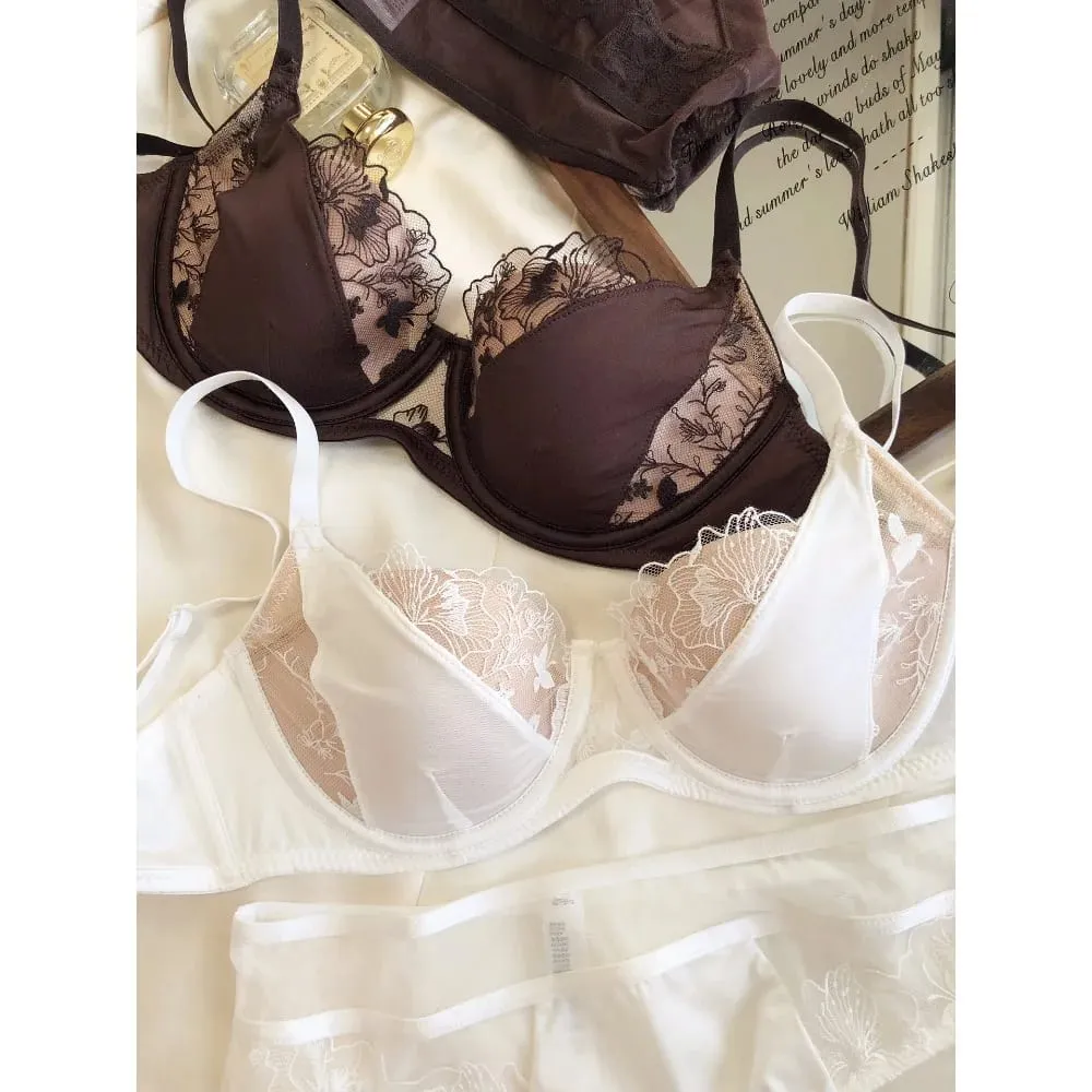 Conjunto de sutiã de renda bloco de cor retro francês macio underwire minimizador copo fino suporte lingerie conjunto feminino tamanho 34-40abc — image 3