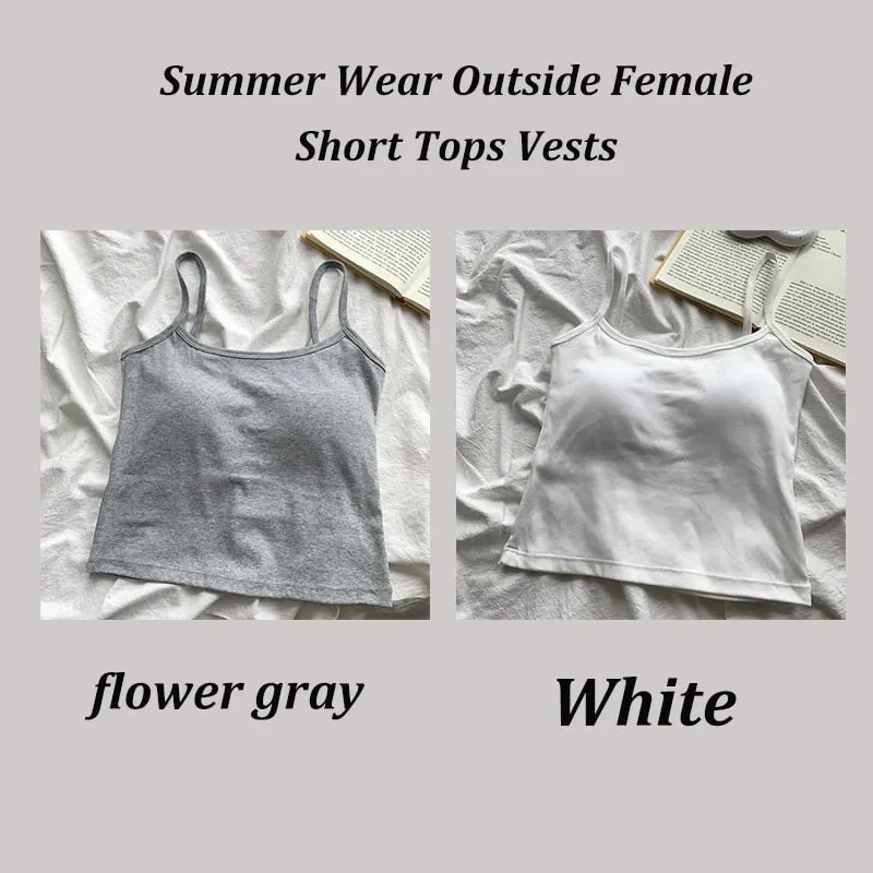 2PCS/SET Women's Basic Cotton Camisole madam Solid Color Spaghetti Straps Sleeveless Slim Vests Breathable Short Sleeveless Tops