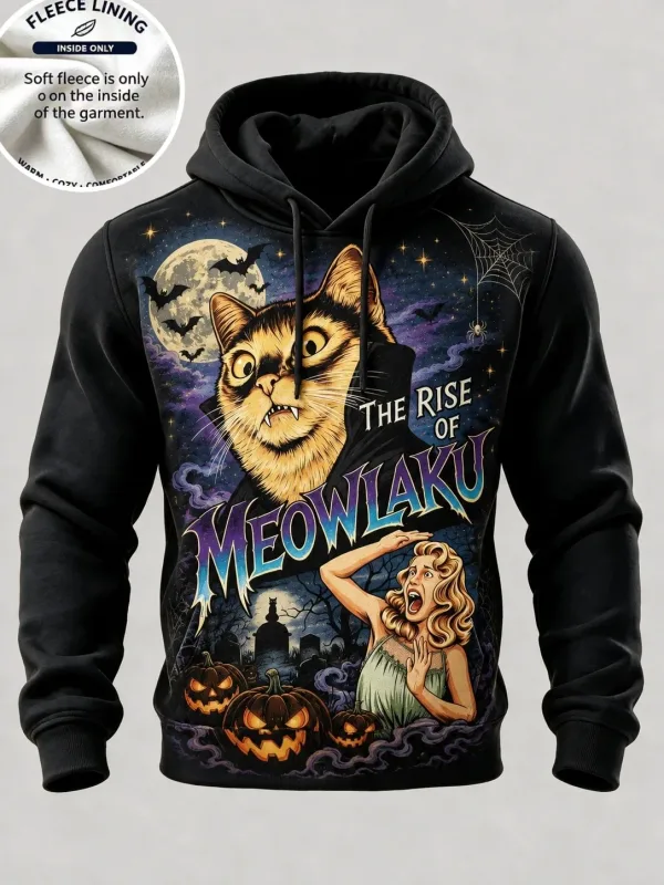 3D Halloween Fleece Hoodie Pumpkin Scarecrow Skeleton Kid Moon Graveyard Pullover Long Sleeve Kangaroo Pocket Sweatshirt