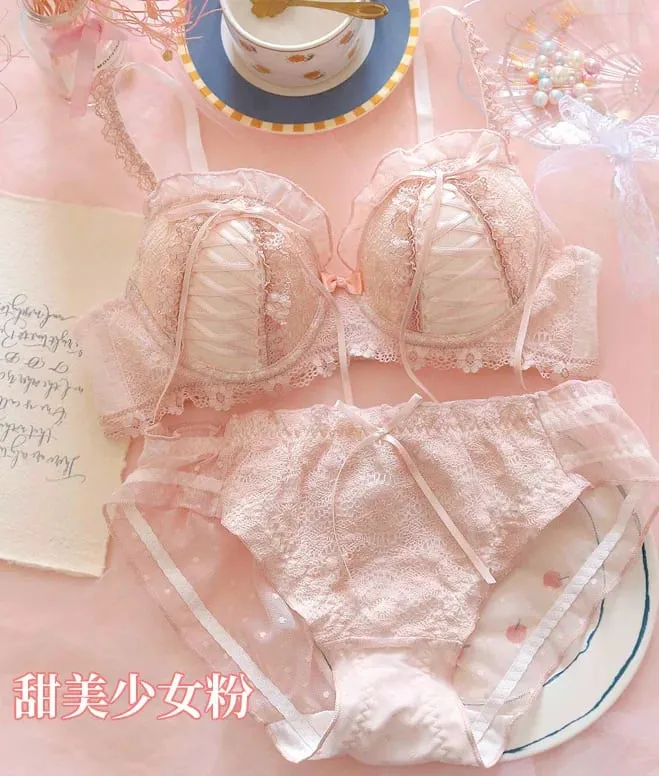 Japanse zoete pure wind kanten ondergoed vrouwelijke kleine borst verzamelen anti-sag nieuwe meisje Lolita bh set — image 10