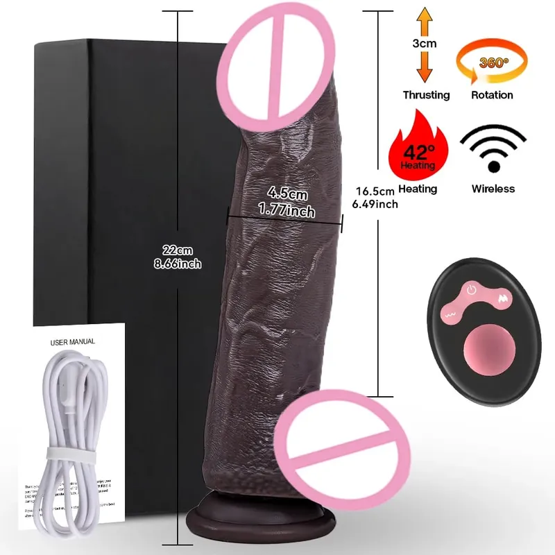 Thrusting Dildo Black Dick Elescopic Vibrating Dildo Vibrator Heating Sex Toy G-Spot Anal Stimulation Vibrating For Women — image 16