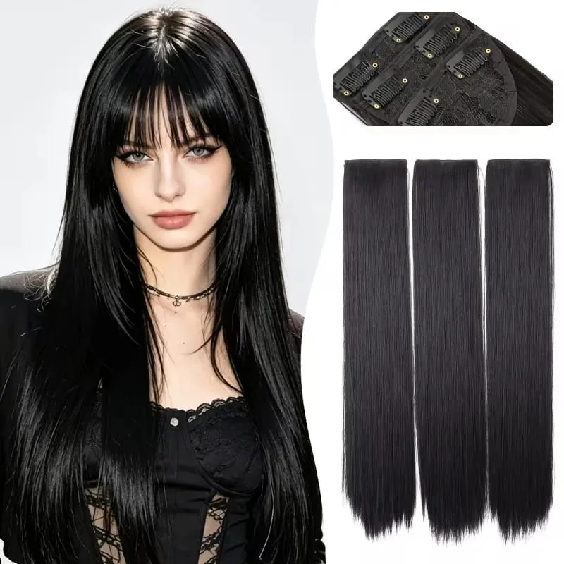 24Inch Synthetic Long Straight 3pcs/set Hair Extension Invisible Hair Thickening Hairpiece for Women Daily Use — image 2