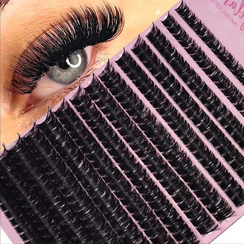 280Pcs 80D D Curling Fake Eyelashes Thick Individual Extensions 8-16mm Dense Volume Cluster Lashes DIY Easy Apply for Eye Makeup