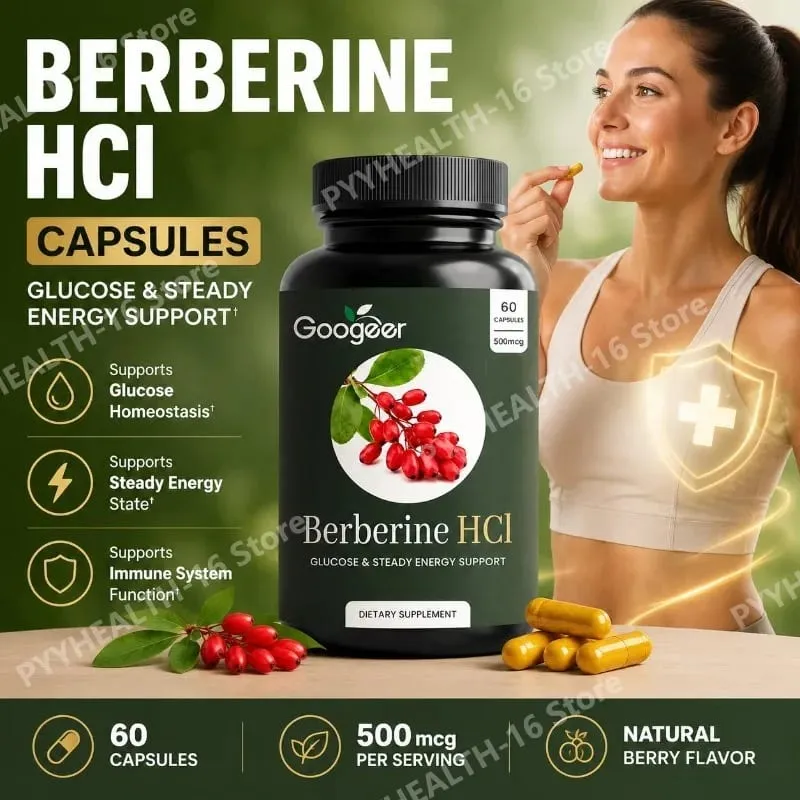 Googeer Berberine HCl Capsules Support Glucose Homeostasis and Steady Energy Plus Immune Support and Gut Health 60 Capsules — image 2