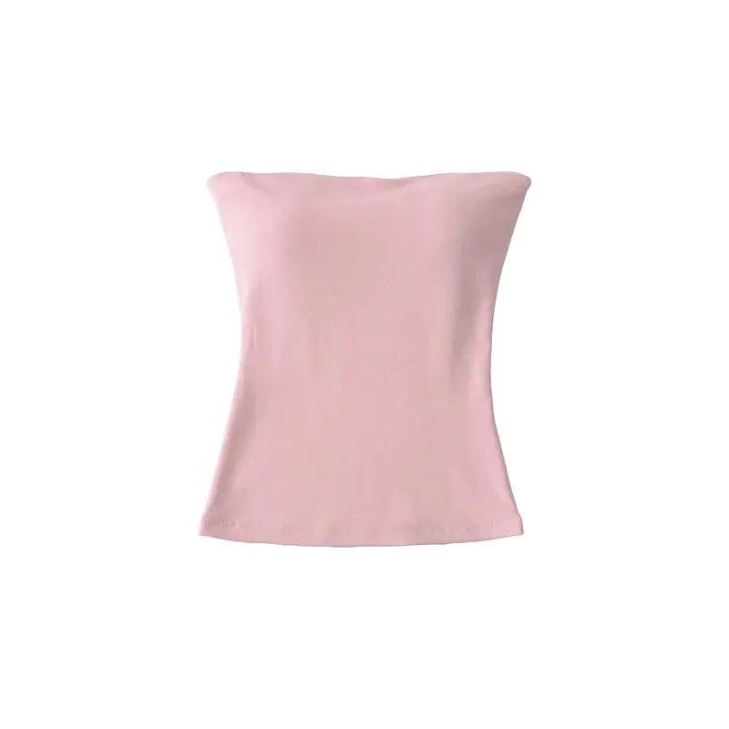 Women Solid Strapless Tube Top Sleeveless Bandeau Crop Top Stretch Basic Wrap Bustier Summer Casual Y2K Tank Tops — image 5