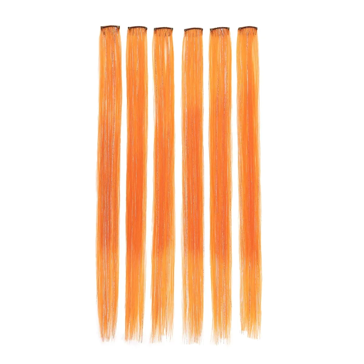 Synthetic 6pcs Clip in Hot Pink Hair Extensions Mix tinsels 22 Inch Colored Hair Extensions 2 in 1 Rainbow Hair — image 9