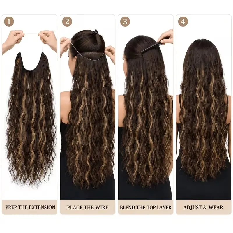 18Inch Synthetic Invisible Fish Line Hair Extensions Long Curly Wavy High Temperature Fiber Hairpiece for Women Daily Party — image 7