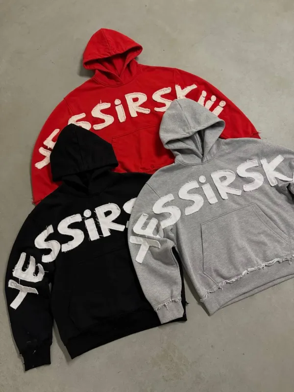 Y2K Men Oversized Hoodie Frayed Raw Edge Patch Letter Print Pullover Hooded Sweatshirt Multi Color Hip Hop Streetwear Hoodies — image 34