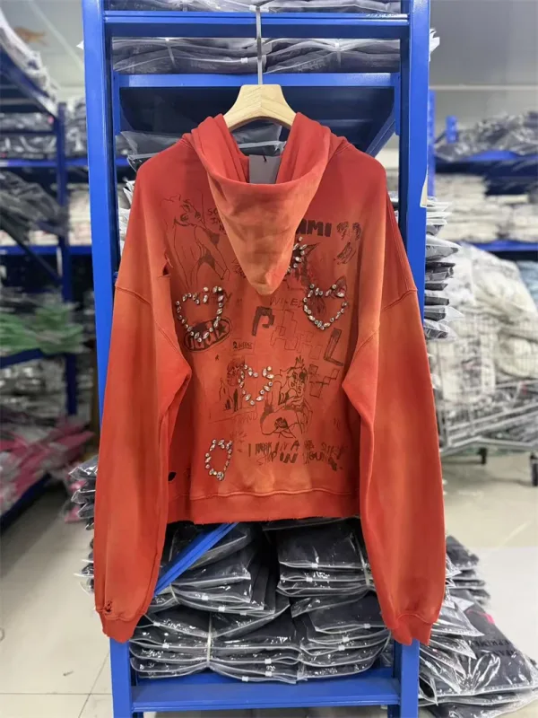 Autumn Winter New PH Hand-beading Print Vintage Washed High Street Casual Loose Cotton Versatile Hoodie Trendy Sports Top Men — image 16