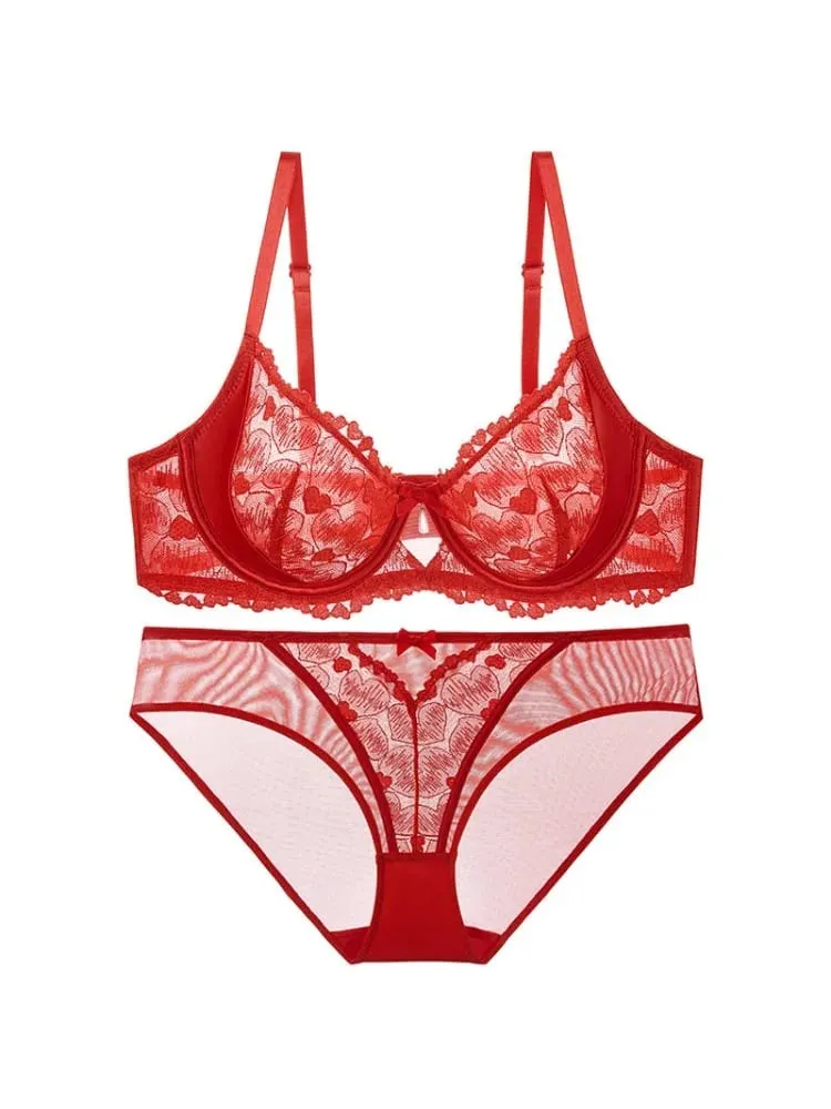 Red Party Lingerie Set for Women Ultra-Thin Minimizer Bra Large Bust D-Cup Look Smaller Plus Size Curvy Sexy Lace Underwear XXXL — image 6