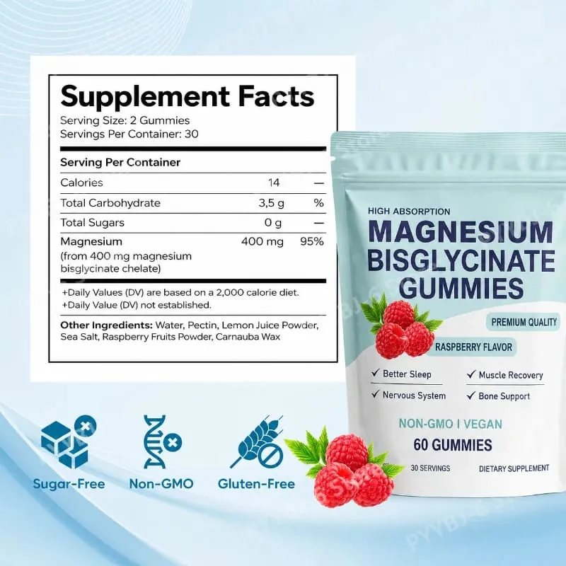 Magnesium Bisglycinate Gummies Chelated Magnesium Daily Mineral Support Vegan Raspberry Flavor Non-GMO Gluten Free 60 Count — image 7
