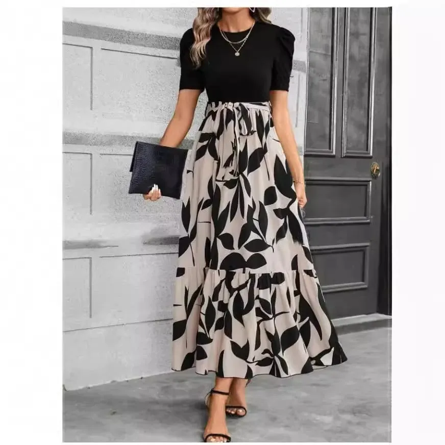 Women Dresses 2026 Spring Summer floral printed round-neck elegant dress exotic vacation style women's clothing vestidoes — image 4