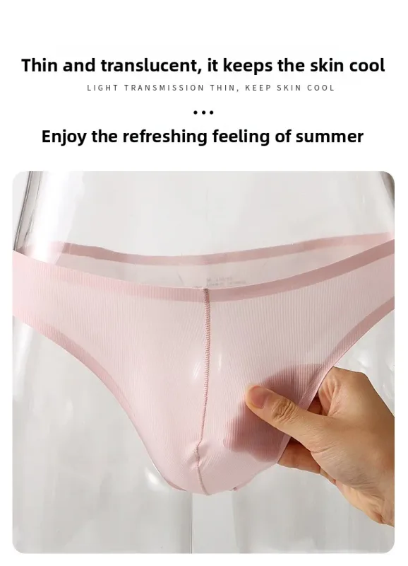 Intimo da uomo a triangolo piccolo a mezza anca a vita bassa sexy da uomo giovane slip senza cuciture in seta di ghiaccio mutandine estive leggere e traspiranti — image 12