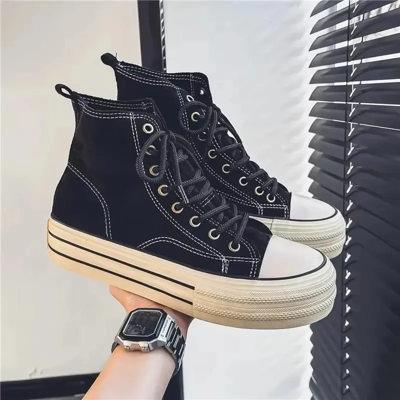 High Top Men รองเท้าหนังนิ่มรองเท้าหนังผู้ชายคุณภาพสูงรองเท้าผ้าใบลำลอง Unisex กลางแจ้ง Lace-up Vulcanized รองเท้าขนาด 35-44