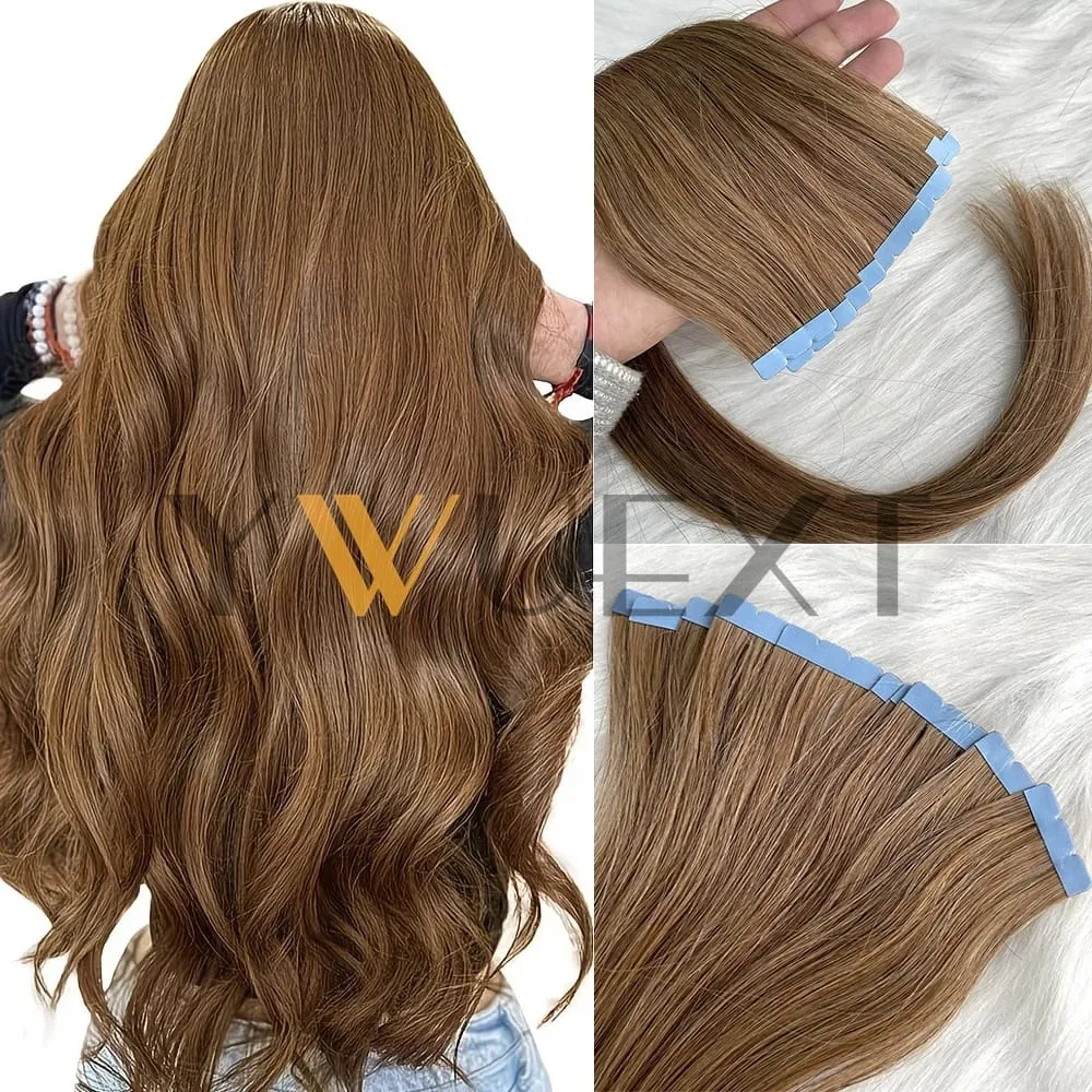 Mini Tape In Human Hair Extensions 12"-20" Machine Remy Skin Weft Adhesive Tape Hair Natural Black Brown Blonde Tape Ons 10pcs — image 11