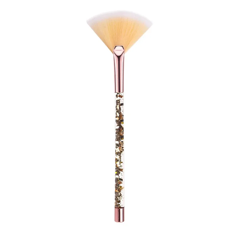 5pcs Fan Makeup Brush Glitter Transparent Handle Soft Fluffy Bristle Highlighter Blush Powder Brushes Face Cosmetic Beauty Tool