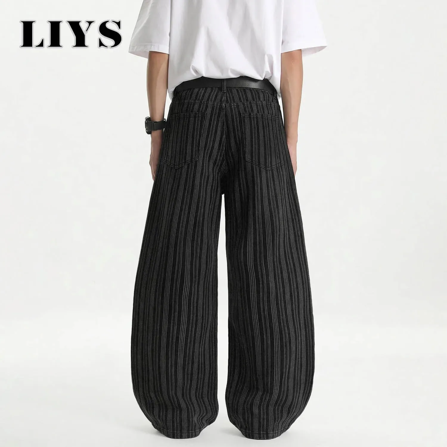 Men's Retro Vertical Stripe Jacquard Baggy Wide Leg Jeans Washed Denim Trousers Y2K Skater Hip Hop Streetwear Daily Casual — image 2