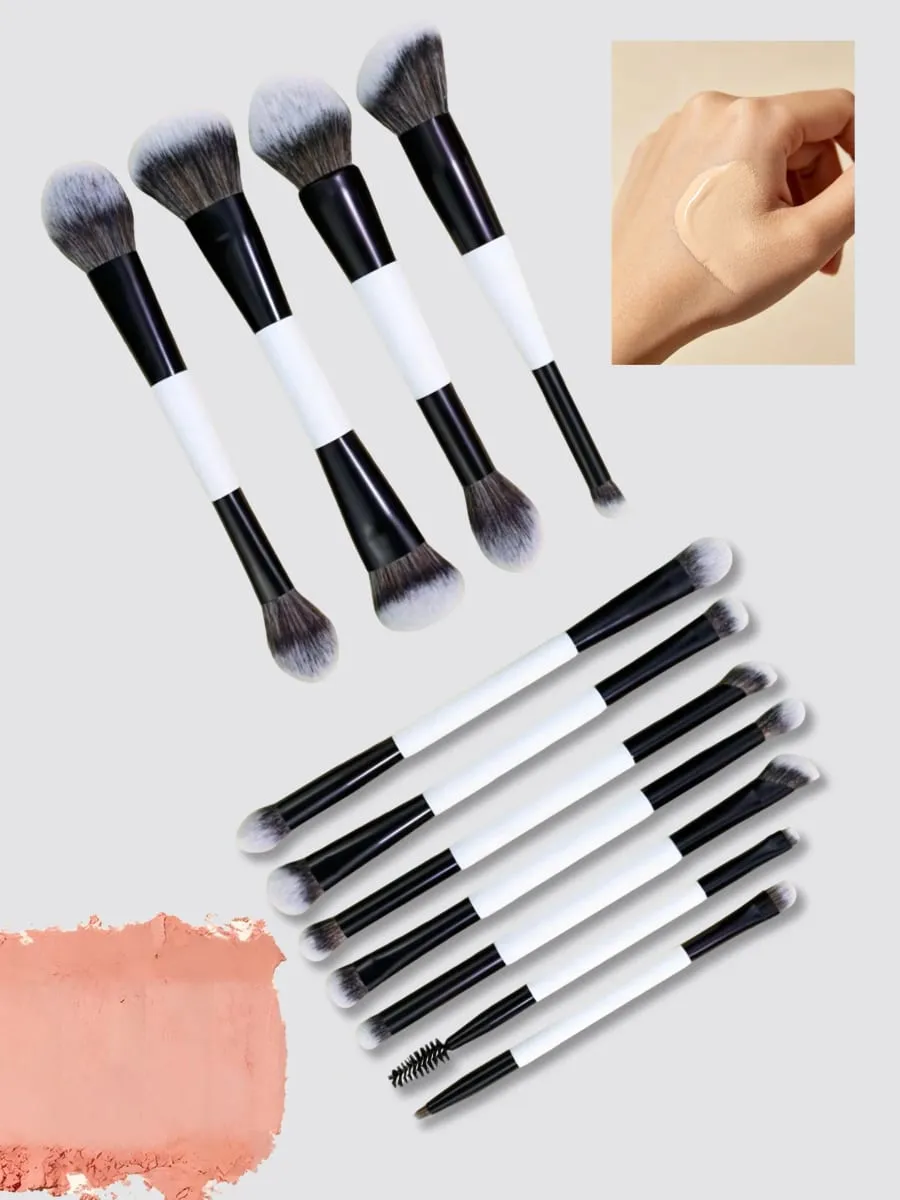 11-piece double-ended makeup brush set multifunctional makeup brushes blush brush foundation brush powder brush highlighter brush eye brush eyeshadow brush nose shadow brush concealer brush blush brush portable makeup brush set gift for g