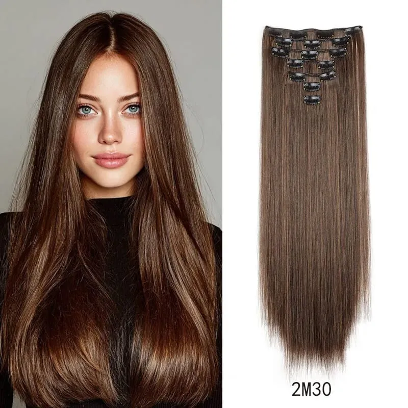 Synthetic 24inch Clips in Hair Extensions Long Straight Hairstyle Blonde Black Hairpieces Heat Resistant False Hair Daily Use — image 9