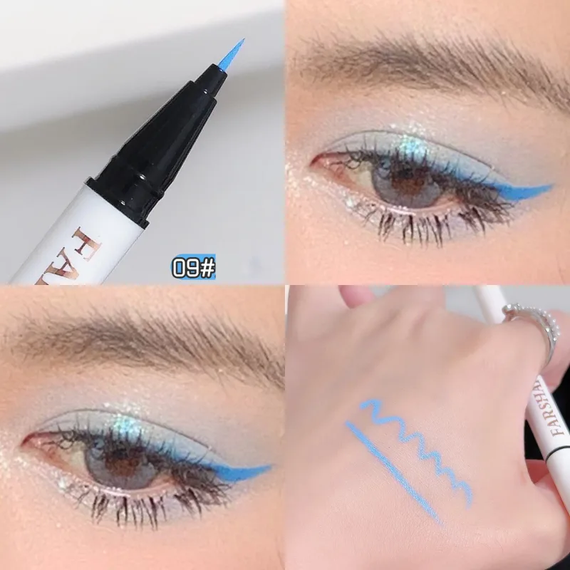 12 barev Vodotěsné pero na oční linky Ultra-Fine Tip Tekuté oční linky Dlouhotrvající oční linky Rychleschnoucí barevné líčení pro Cosplay — image 16