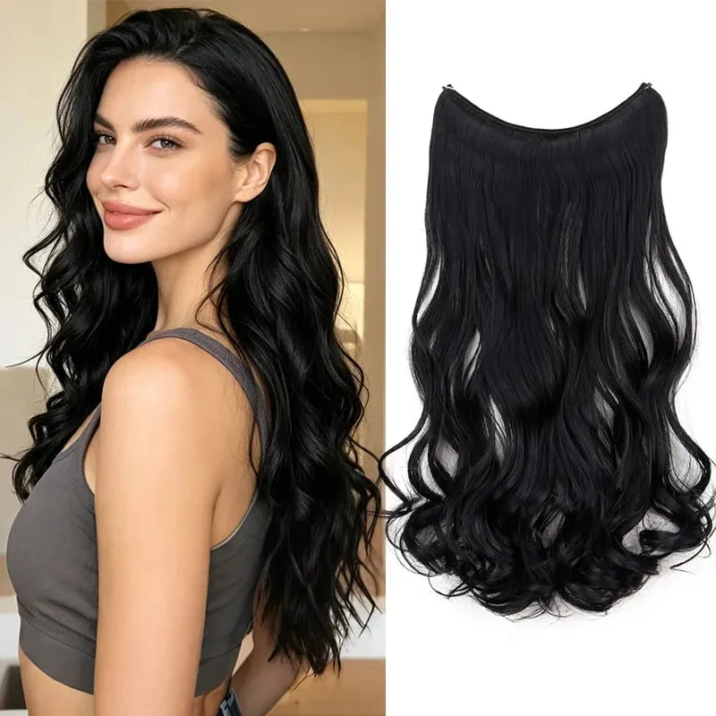18Inch Synthetic Long Curly Fish Line Hairpiece Invisible Wire Halo Hair Extensions Heat Resistant Fluffy for Daily Styling — image 1