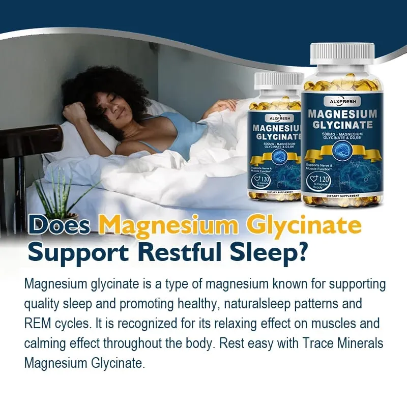 Alxfresh Magnesium Glycinate 500mg Κάψουλα Ψευδάργυρος Βιταμίνη D3 B6 για μυϊκή άρθρωση Νεύρων Ποιότητα ύπνου Άγχος Άγχος Διάθεση Υγεία — image 5