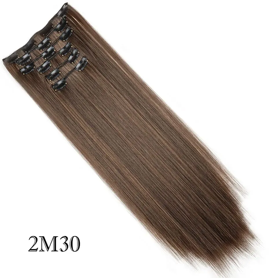 6Pcs/Set Clip In Hair Extension Synthetic Highlights Blonde Long Straight Hairpiece Full Head Thick Hairpieces for Women Girls — image 9