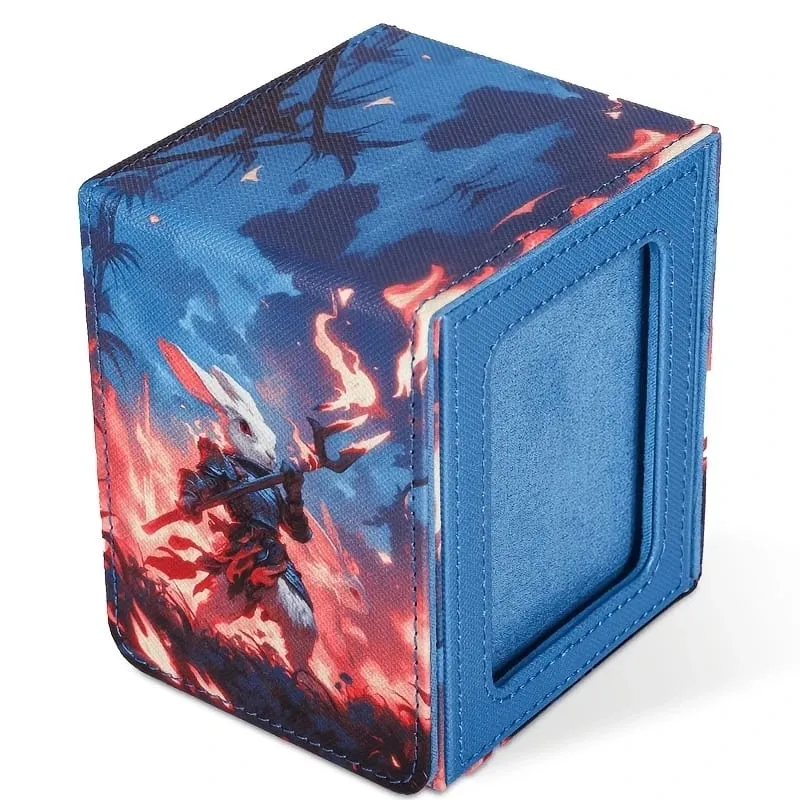 Card Deck Box for Pattern Print Cards with Display Window Hold 100+ Double-Sleeved Cards PU Leather Card Box Fits TCG Cards