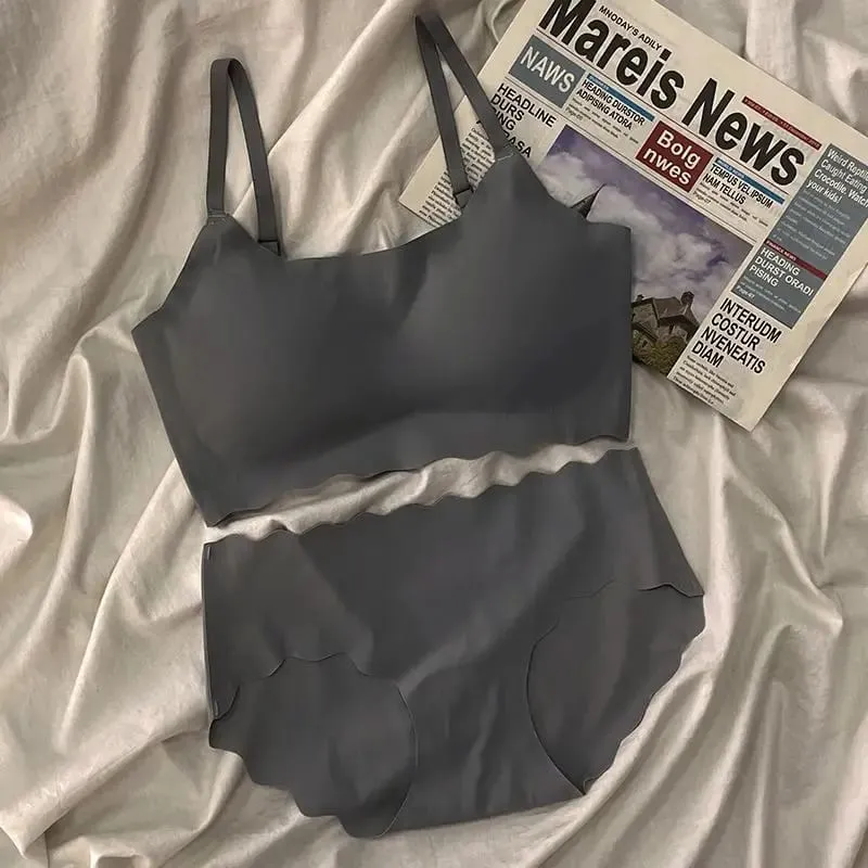 Seamless Scalloped Edge Bra and Panty Set for Women Gray Black White Skin-Friendly Wireless Comfortable Lingerie Set — image 5