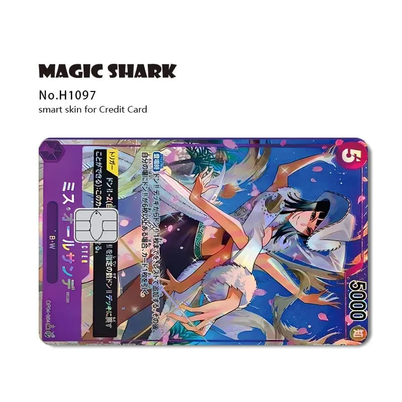 Magic Shark Luffy Nami Ace Zorro OP TCG Card Style Lazer Holographic Thin Sticker Film Skin for Debit Credit Card