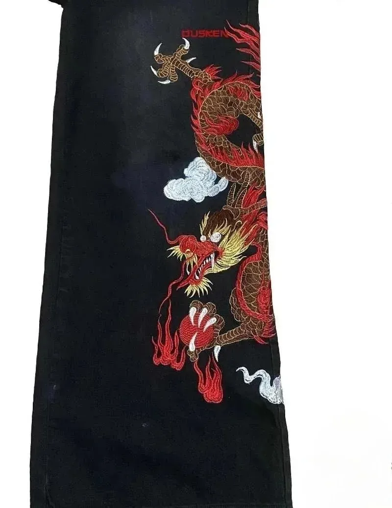Y2K Baggy Jeans Dragon Graffiti Embroidery High Waist Men Women Vintage Streetwear 2000s Harajuku Casual Loose Wide Leg Jeans — image 2
