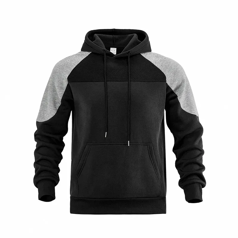 Men Patchwork Color Block Pullover Hoodie Drawstring Kangaroo Pocket Long Sleeve Loose Sweatshirt Autumn Winter Streetwear Tops