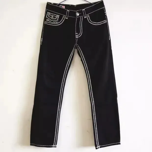 European American New Fashion Men's Black White Casual Trendy Simple Basic Straight Plus Size Denim Trousers Male Jeans Pants — image 9