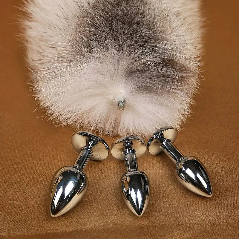 200cm Soft Real Fur Fox Tail Anal Plug with Split Design Metal Butt Plug for Women Cosplay Costume Flirt Sensory Sex Toys