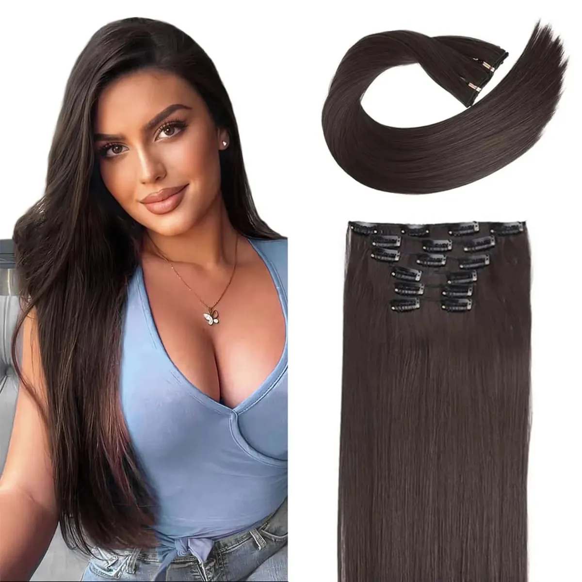 6 pçs clipe em extensões de cabelo 24 "longo reto resistente ao calor clipes sintéticos na peça de cabelo para uso diário feminino — image 12
