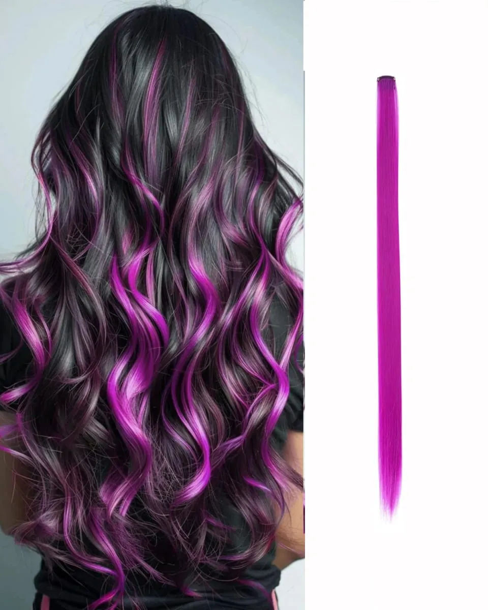 Synthetic 1-6pc Colored Hair Extensions Clip in Colorful Hair Extensions Rainbow Hair Extensions for Women Girls Hair Extensions — image 10