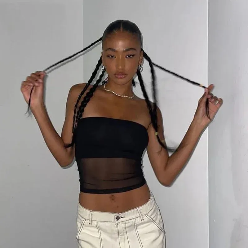 Mesh Corset Black Crop Top Women Patchwork Tube Top Sexy Sleeveless Off Shoulder Cami Summer Streetwear Slim Strapless Tank Tops — image 5
