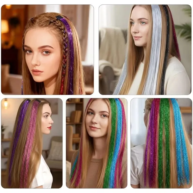 24Inch Synthetic Hair Tinsel Clip In Glitter Tinsel Hair Extensions Clip In Sparkle Hair Accessories for Girls Women — image 7
