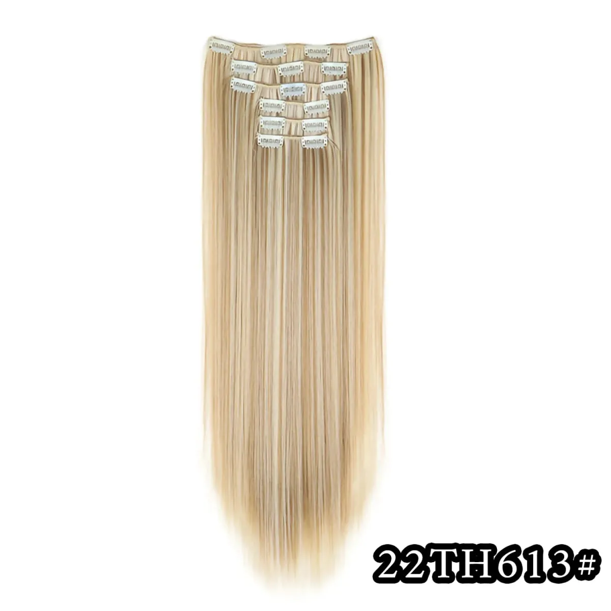 24 Inch Synthetic Clip in Hair Extensions Long Straight Heat Resistant Fiber Hairpiece for Party Cosplay Daily Wear Blonde Black