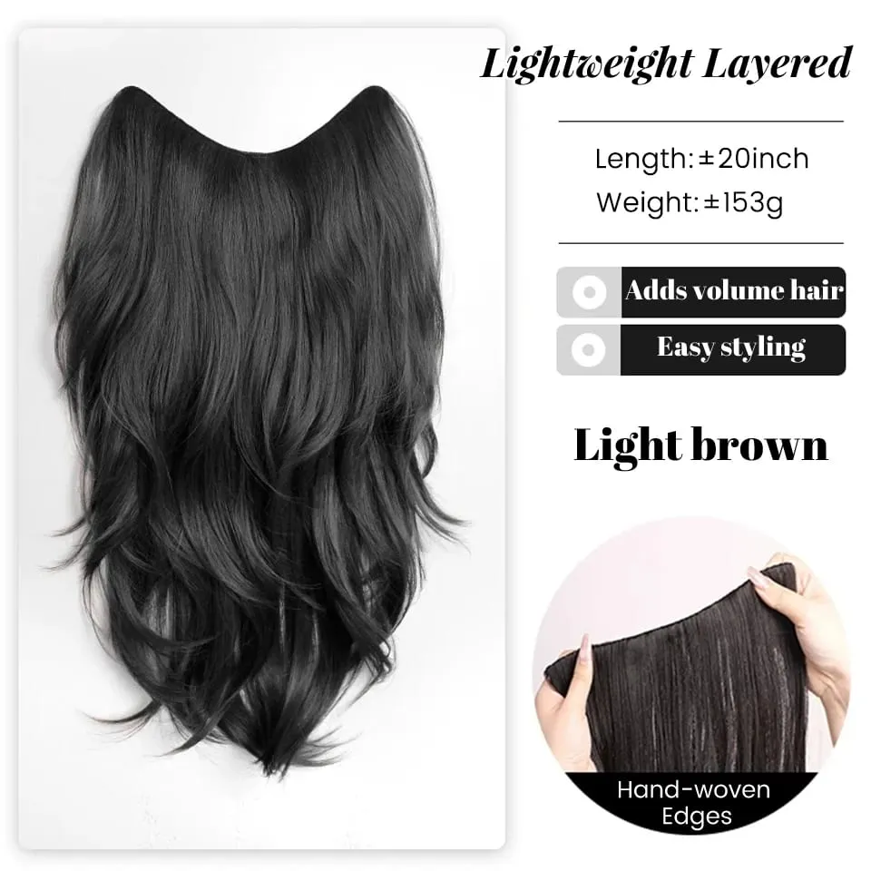 20Inch Synthetic Long Curly Wavy Layered U-Shaped Clip-in Hair Extension 4 Clip Heat Resistant Hairpiece for Women Daily Party