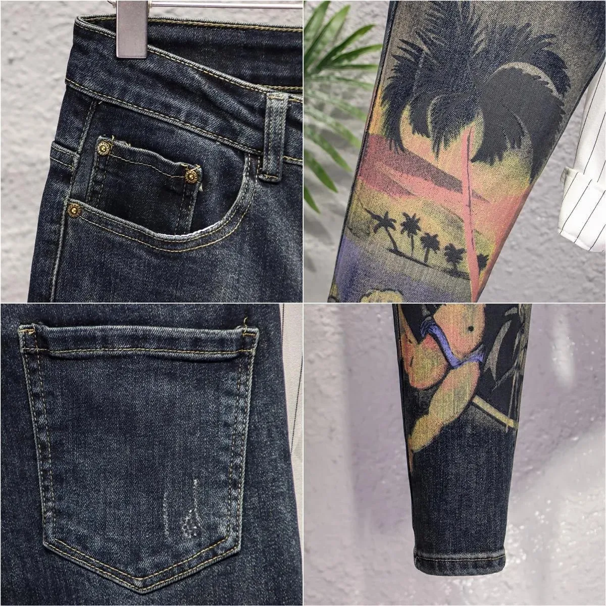 Spring and Autumn New Fashion Trend Printed Straight Leg Elastic Jeans For Men's Casual Retro Sports High-Quality Jeans 28-36 — image 4